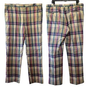 Trimingham's Bermuda Tan Pink Blue Plaid Men's Madras Vintage Pants Slacks 40